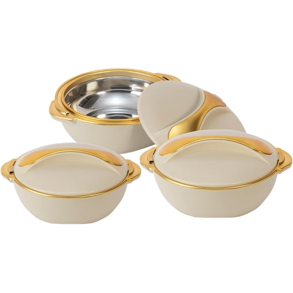 Pinnacle 3-Pc Insulated Casserole Set – 3/2/1L Hot Food Warmer with Lids Biscotti
