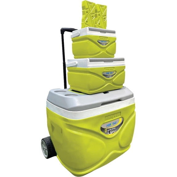 Pinnacle 30L Cooler with Wheels Set, 3 Coolers with Ice Bricks, Cup Holder Lid, Green