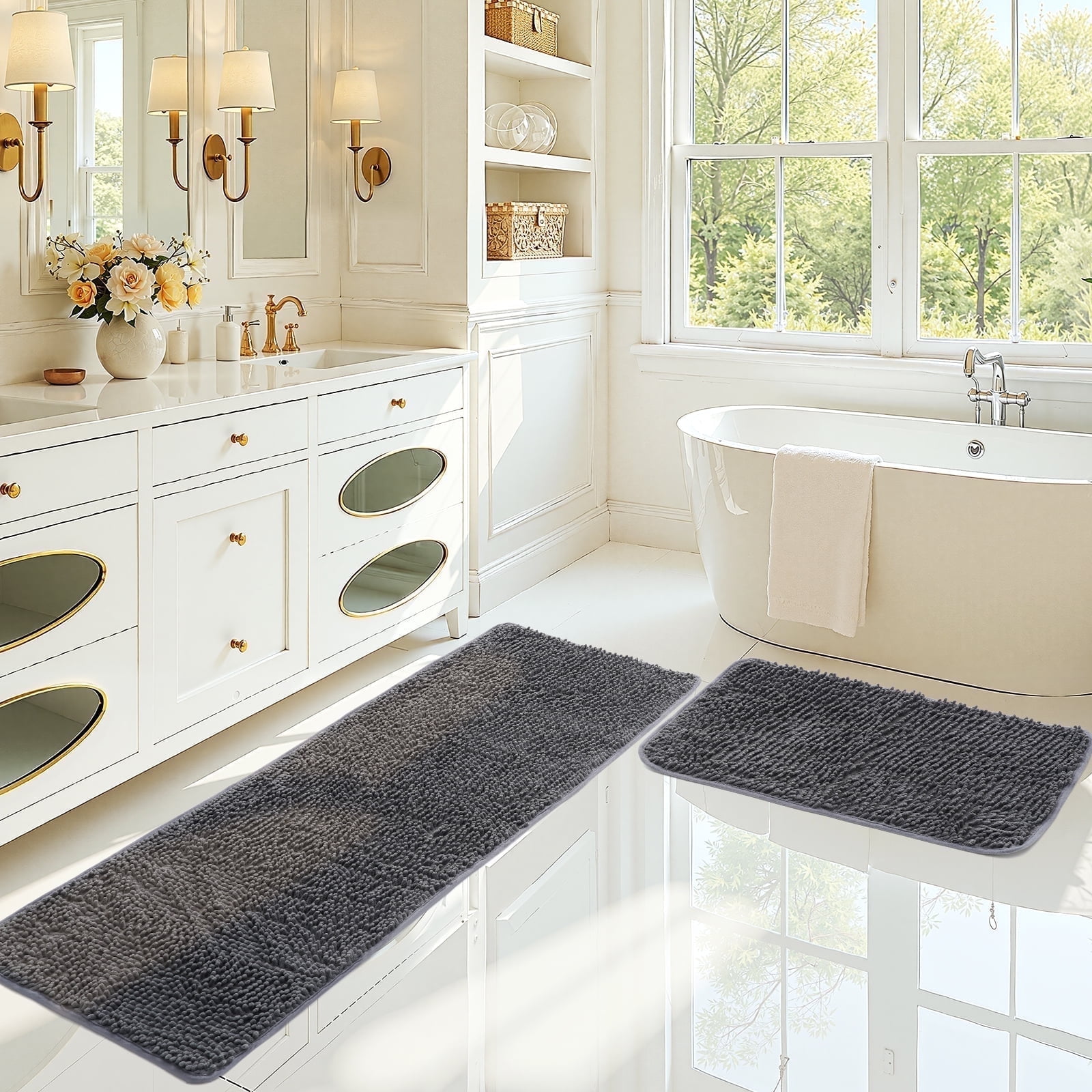 Pinnacle Home Chenille Bathroom Rugs Sets 2 Piece 47x20 in+24x16in ...