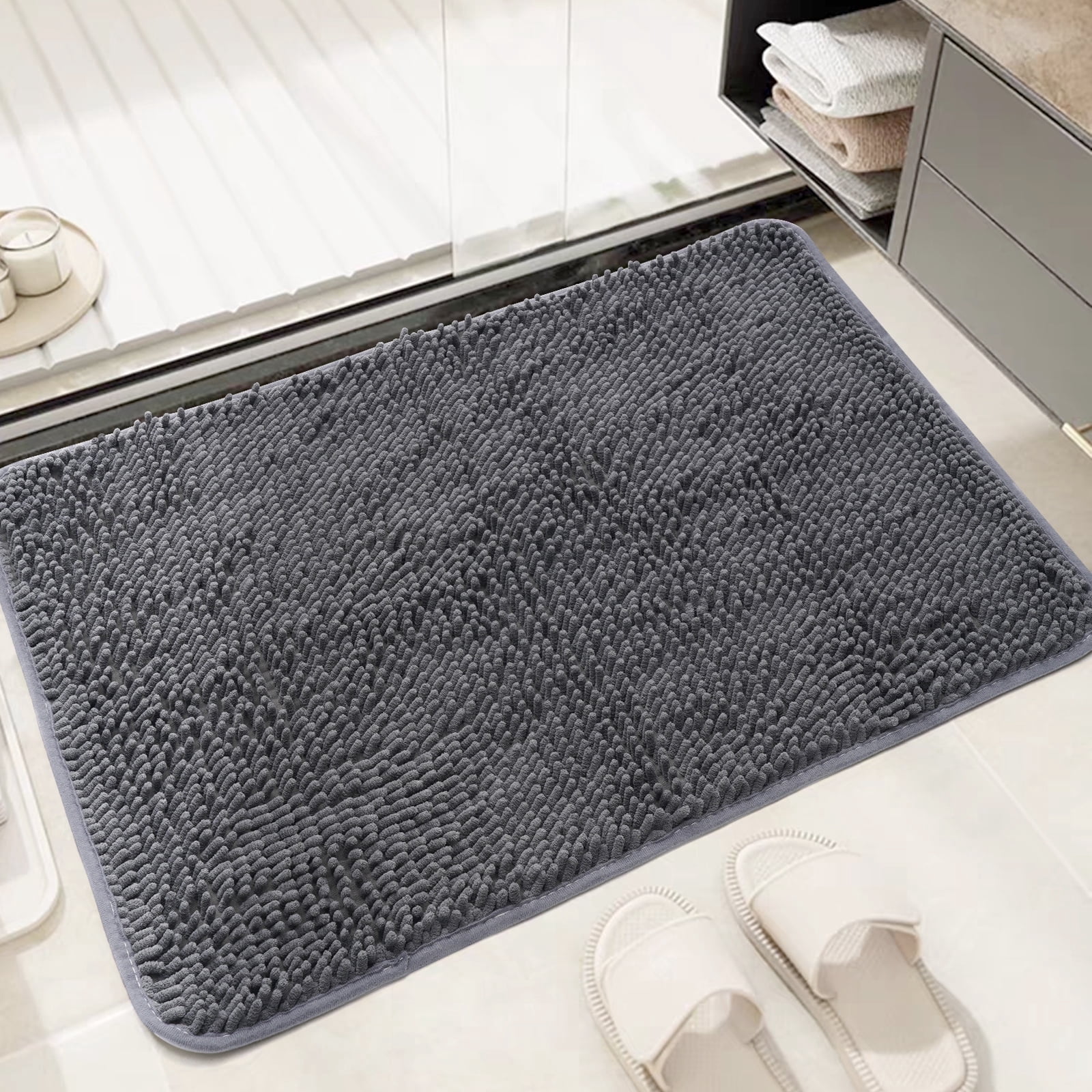 Pinnacle Home Chenille Bath Rugs 30x20 Inch, Quick Dry Washable Microfiber Pad, White Rubber Backing, Bath Mat Set for Bathroom