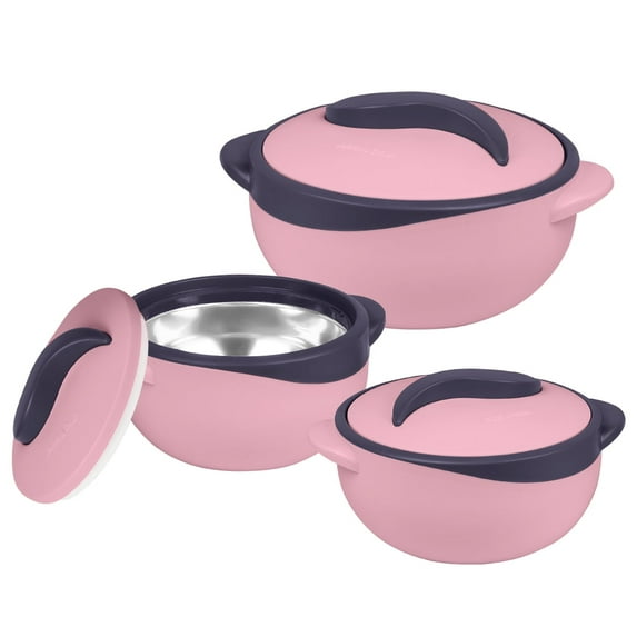 Pinnacle Insulated Casserole Dish Set with Lid, 3-Piece Thermal Serving Bowls Pink