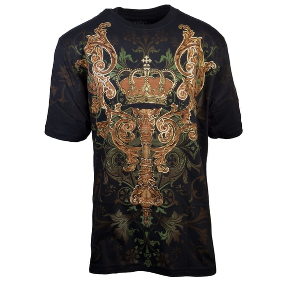 Pinnacle Metallic Silver Embossed Crown  Muscle  T-shirt Black Gold 3XL