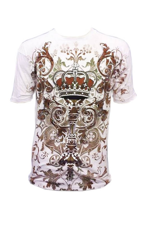 Pinnacle Metallic Silver Embossed Crown Muscle T-shirt White Silver 3XL