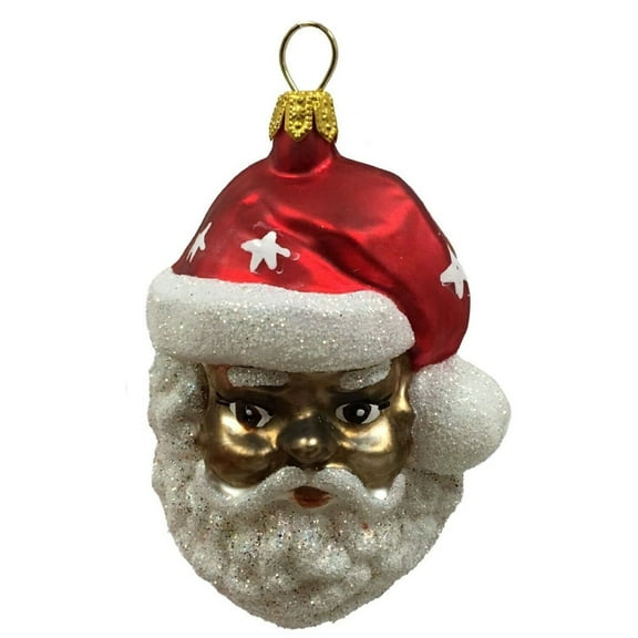 Pinnacle Peak Trading African American Santa Claus Face Polish Glass Christmas Ornament Decoration