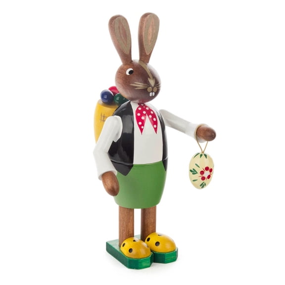 Pinnacle Peak Trading Bunny Rabbit Holding an Easter Egg German Wood Figurine 5.7 inch