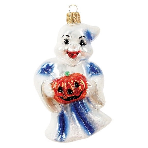 Pinnacle Peak Trading Co Pinnacle Peak Glass Halloween Ghost with Pumpkin Ornament