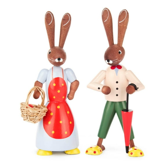 Pinnacle Peak Trading Easter Bunny Rabbit Couple German Wood Figurines 2 Piece Set 4.75 inch