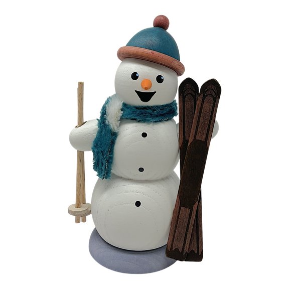 Pinnacle Peak Trading German Wood Snowman with Skis Incense Burner 5.5 Inch