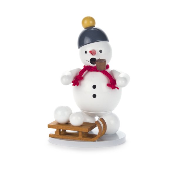 Pinnacle Peak Trading German Wood Snowman with Sled Incense Burner 5 Inch