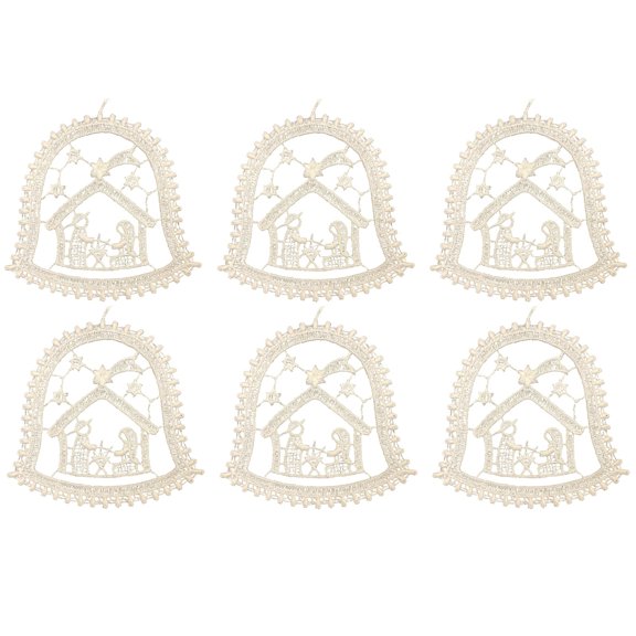 Pinnacle Peak Trading Nativity Scene Inside Bell White Lace Bell Hanging Ornament Set of 6