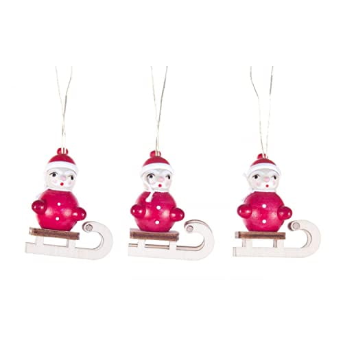 Pinnacle Peak Trading Santa Riding on Sled German Wood Ornament Set 1.6 Inch