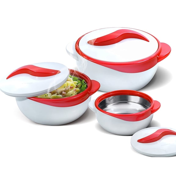 Pinnacle Insulated Casserole Dish Set with Lid, 3-Piece Thermal Serving Bowls, Red