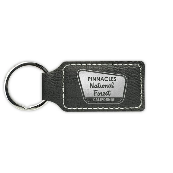 Pinnacles Keychain Leatherette Rectangle - Laser Engraved - Many Colors - Key Chain Ring - california ca hiking camping - Black / Silver