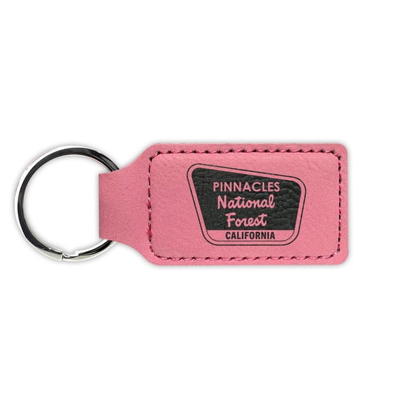 Pinnacles Keychain Leatherette Rectangle - Laser Engraved - Many Colors - Key Chain Ring - california ca hiking camping - Pink