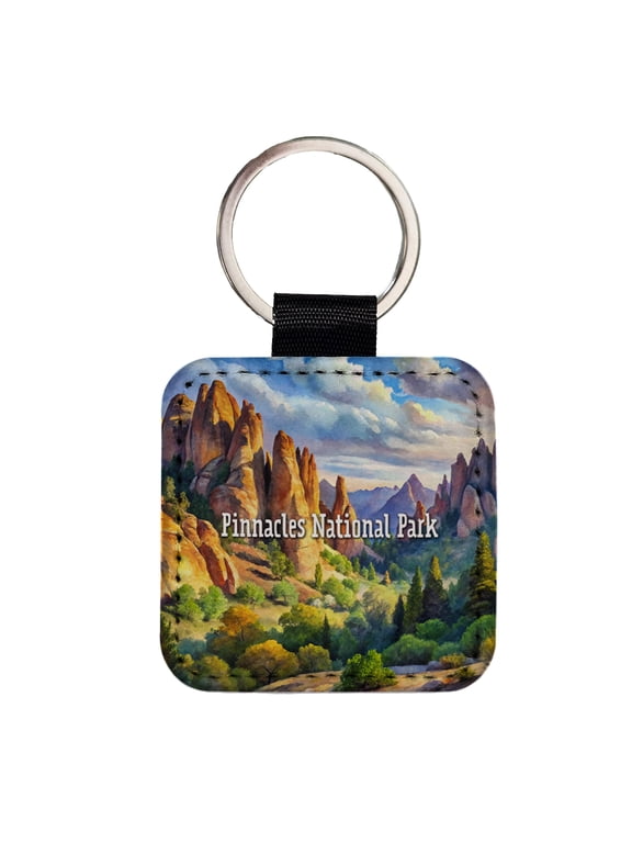 Pinnacles National Park California Faux Leather Square Keychain