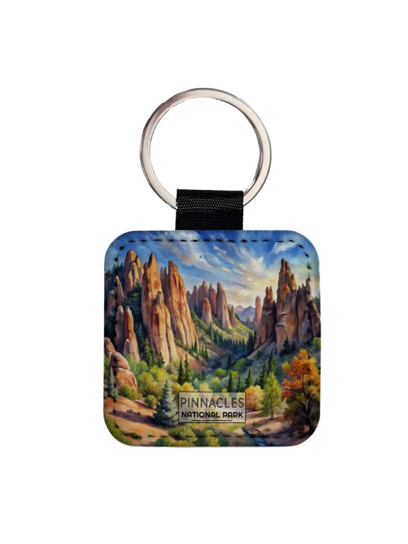 Pinnacles National Park California Watercolor Faux Leather Square Keychain
