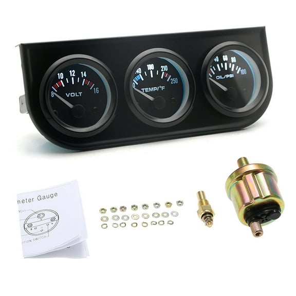 Pinnaco 3 in 1 Car Meter Auto Gauge Voltmeter Water Gauge and Oil Press Gauge Kit, 52mm, for Automobile Instrument Panel Installation