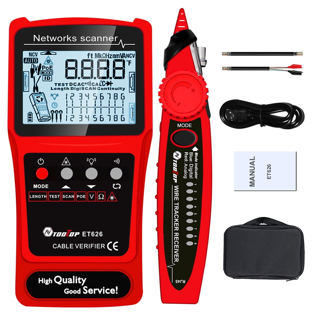Pinnaco Network Cable Tester Handheld Portable 2in1 Cable Length