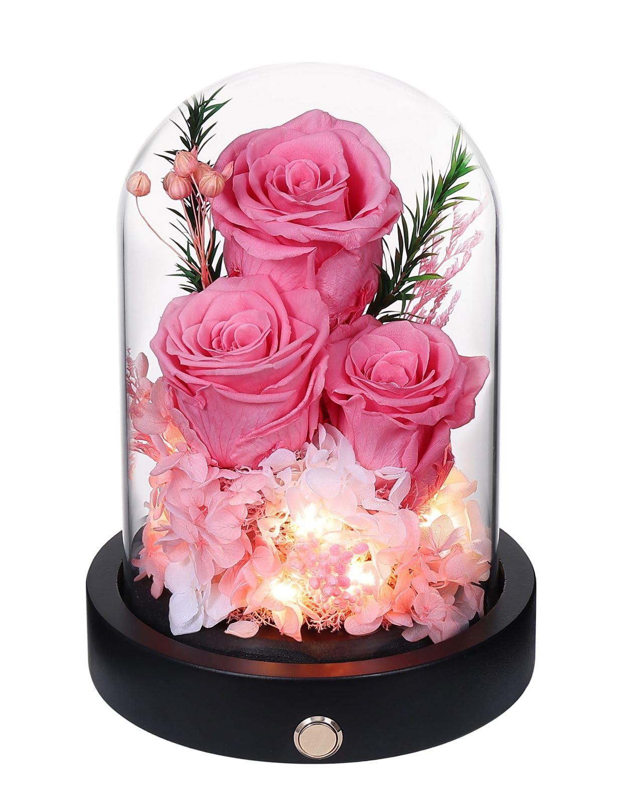 Pinnetetti Forever Flowers Gifts for Women,Preserved Roses in Glass Dome, Eternal Flowers for Delivery Prime, Real Pink Roses,Anniversary Birthday Valentines Day Gifts for Wife Her Y101