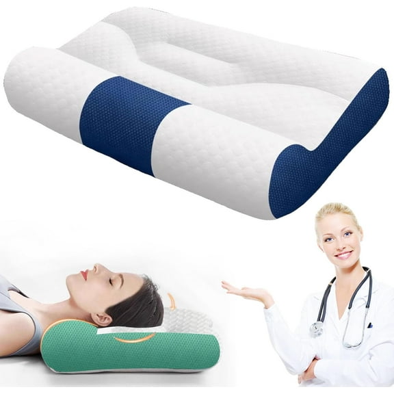 Pinnoize Pillow,Sudachistore Cervical Pillow,Sudachistore Pillow,Sudachistore Sleep Enhancing Cervical Support Comfort Goose Down Pillow,11.8 * 21.6'' Ergonomic Goose Down Pillow,for Neck Pain (Blue)