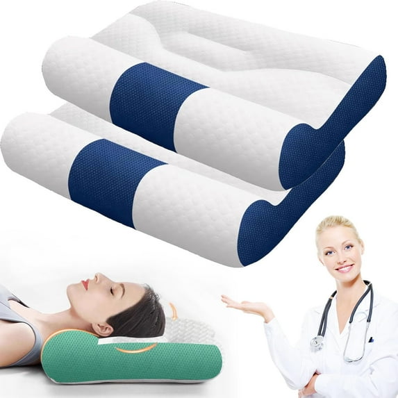 Pinnoize Pillow,Sudachistore Cervical Pillow,Sudachistore Pillow,Sudachistore Sleep Enhancing Cervical Support Comfort Goose Down Pillow,11.8 * 21.6'' Ergonomic Goose Down Pillow,for Neck Pain (2Blu)