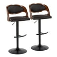thumbnail image 1 of Pino Mid-Century Modern Adjustable Barstool with Swivel in Black Metal, Walnut Wood and Brown Faux Leather with Rounded T Footrest by LumiSource - Set of 2, 1 of 4