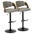 thumbnail image 1 of Pino Mid-Century Modern Adjustable Barstool with Swivel in Black Metal, Walnut Wood and Grey Fabric with Rounded T Footrest by LumiSource - Set of 2, 1 of 4