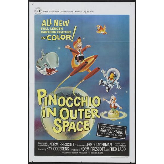 Pinocchio In Outer Space Movie Poster Metal Sign 8inx 12in Metal Print 8x12 Square Adults Poster Time