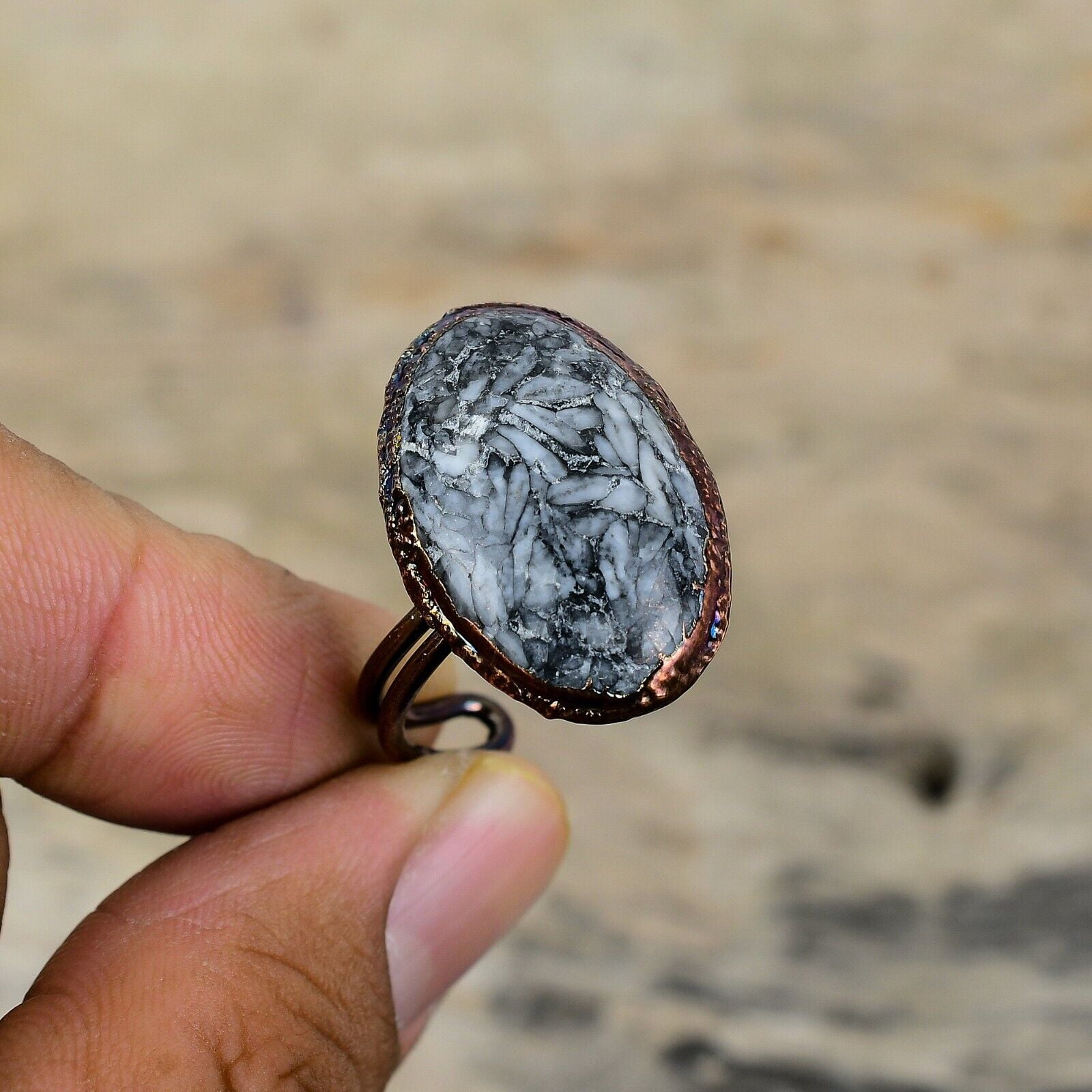 Pinolith Jasper Copper Love Gift Electroformed Adjustable Ring Size ...