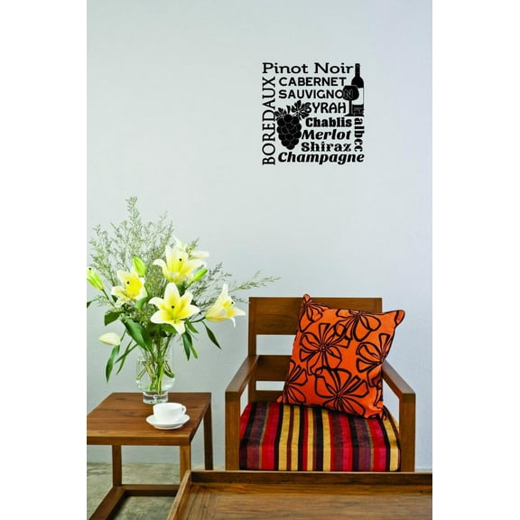 Pinot Noir Boredaux Cabernet Sauvignon Syrah Chablis Merlot Shiraz Champagne Malbec Winery Spirits Vineyard Grapes Grapevine Ruby Red Decorating Ideas Girl Wall Decal - Size: 18 Inch x 18 Inch