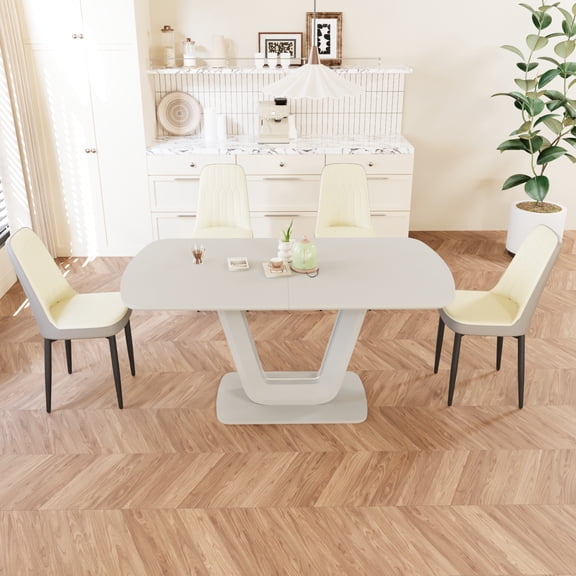 Pinovk 62.99-78.74" expandable dining table set for 2-8 people, equipped with 4 PU fabric thick padded dining chairs and an spacious dining table, kitchen table and chairs, with U-shaped table legs