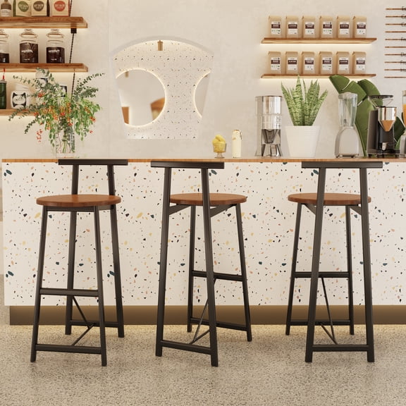 Pinovk Bar Stool Set of 3 Counter Height Barstools with Back Armless Dining Chairs for Kitchen Island (Black & Walnut Brown)