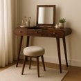 thumbnail image 1 of Pinovk Chestnut Mirror Dressing Table, Nordic Legs, 2-Drawers, Compartments for Storage, Brown, 1 of 11