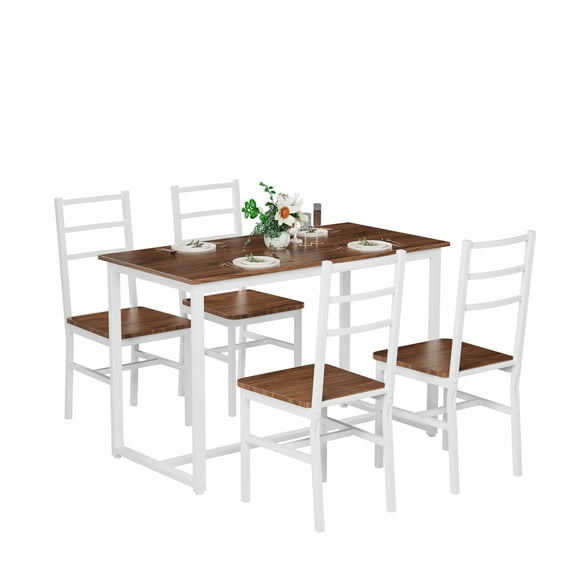 Pinovk Dining Table Set for 4, Wood Kitchen Table Chairs Set, Space-Saving Design, Modern 5-Piece Dinette Set for Small Place, Kitchen, Dining Room, Restaurant
