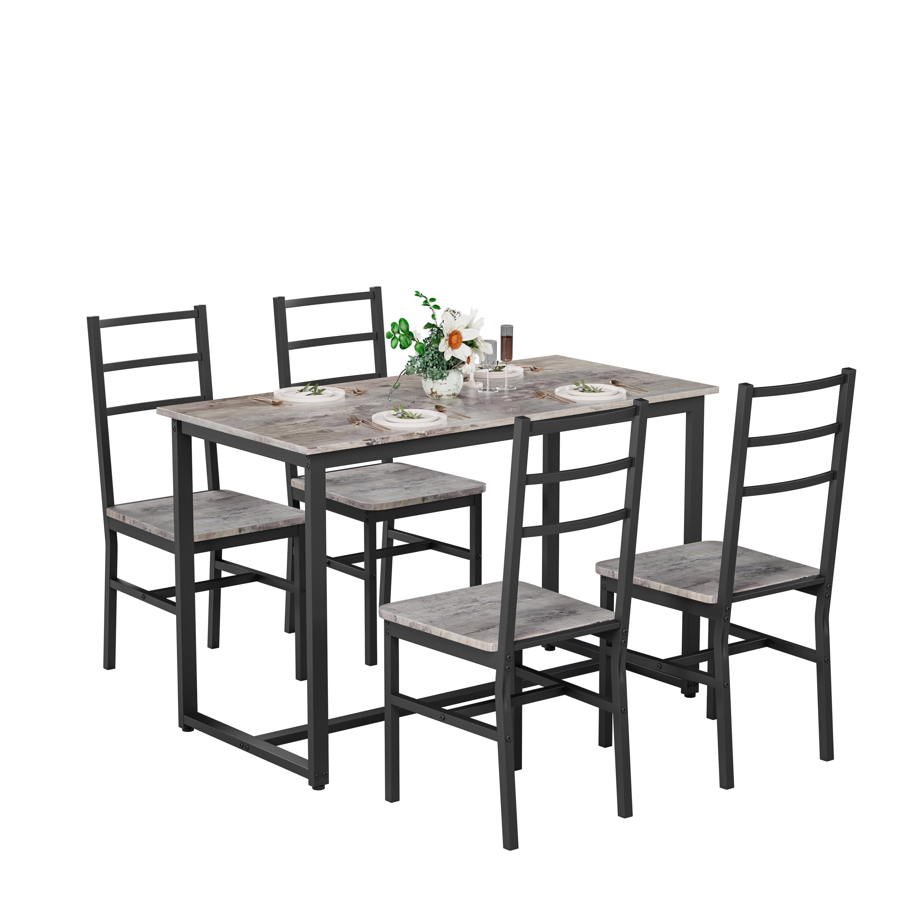 Pinovk Dining Table Set for 4, 5 pieces Farmhouse Dinette Set with 4 ...