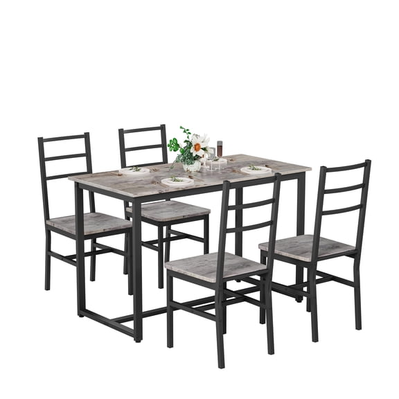 Pinovk Dining Table Set for 4, 5 pieces Farmhouse Dinette Set with 4 chairs, Mid-Century Modern Dining Table and Chairs Set for Kitchen, Dining Room