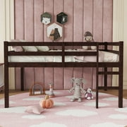 Pinovk Full Rubber Wood Loft Bed with Ladder,Espresso