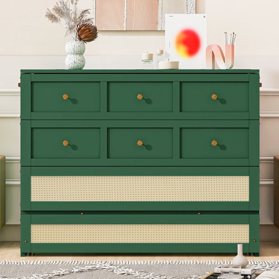 Pinovk Full Size Murphy Bed with Large Drawers,Green