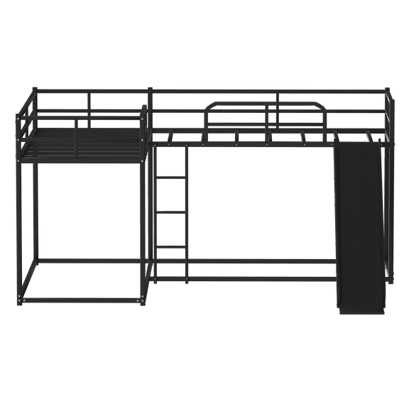 Pinovk L-Shaped Bunk Bed with Slide and Short Ladder, Black