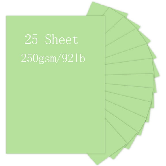Pinovk Light Green Cardstock, 25 Sheets 8.5 x 11 Thick Pape, 250gsm/92lb Card Stock Printer Paper for Halloween, Christmas, Invitations, Crafts, DIY Cards, Scrapbooking, and Stationery Printing