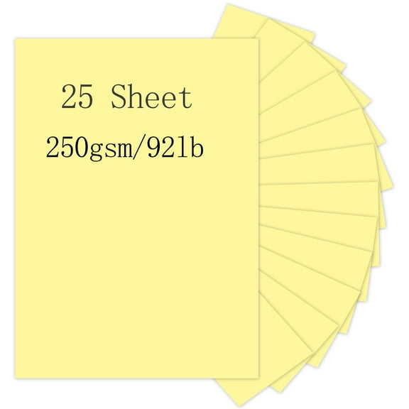 Pinovk Light Yellow Cardstock, 25 Sheets 8.5 x 11 Thick Pape, 250gsm/92lb Card Stock Printer Paper for Halloween, Christmas, Invitations, Crafts, DIY Cards, Scrapbooking, and Stationery Printing