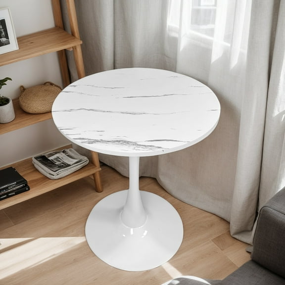Pinovk Marble Texture Round Table, Dining Table, Modern Dining Table,Kitchen Table, MDF Top and Steel Base Tulip Round Kitchen Table, Mid Century Coffee Table for Living Room 24 Inch,Mother's day