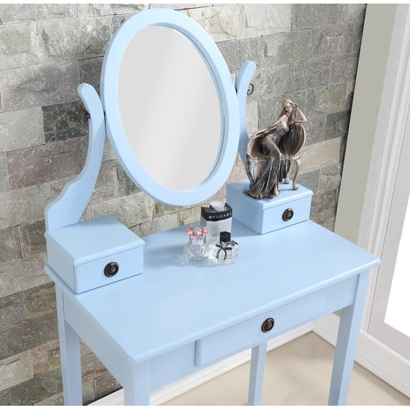 Pinovk Moniys Wood Moniya Makeup Vanity Table and Stool Set, Blue