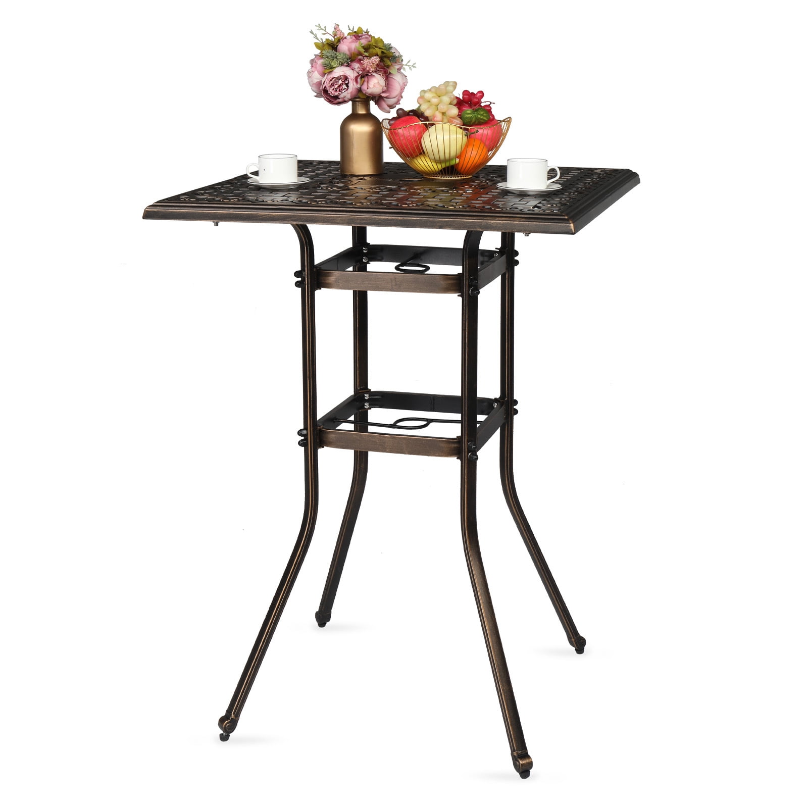 Pinovk Outdoor Bar Table, Bar Height Patio Table with 2" Umbrella Hole ...