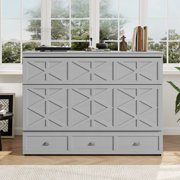 Pinovk Queen Size Murphy Bed with Large Drawers and USB,Brushed Gray