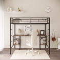 thumbnail image 1 of Pinovk Twin-size Loft Bed with Table & Shelves/ Heavy-duty Sturdy Metal/ Built-in Table & Shelves/ Noise Reduced/ Safety Guardrail/ 2 Side Ladders/ CPC Certified/ No Box Spring Needed, 1 of 15