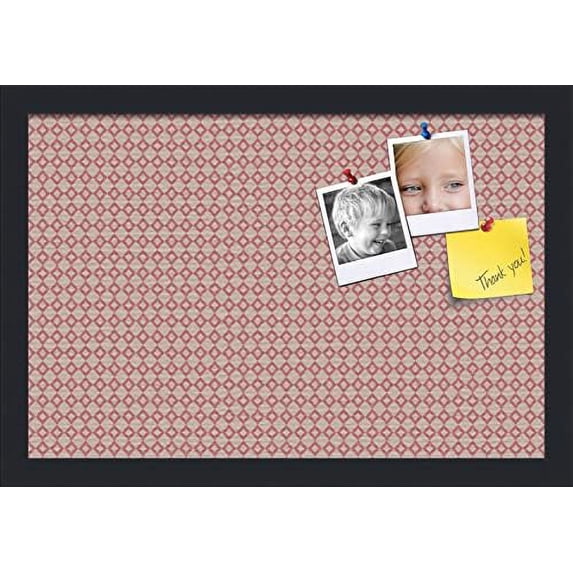 Pinpix 18X12 Inch Cork Bulletin Board. This Decorative Framed Pin Board Comes With Diamond Pattern In Pink And Beige Design And Satin Black. Ideal For Home, Office Decor Or School (Pinpix-290)