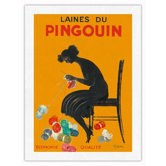 Pinqouin Wool Yarns (Laines du Pingouin) - Vintage French Advertising Poster by Leonetto Cappiello c.1920 - Japanese Unryu Rice Paper Art Print (Unframed) 12 x 16 in