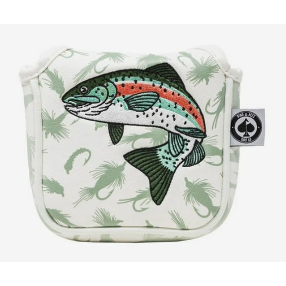 Pins & Aces Trout Mallet Putter Headcover (White/Green) Golf 2025 NEW