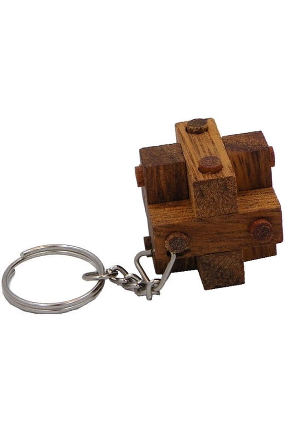 Pins Cube Key Chain - Wooden Puzzle Brainteaser
